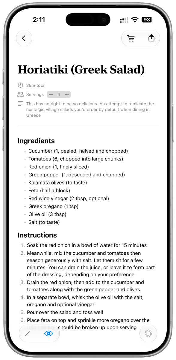 Recipes app on iOS