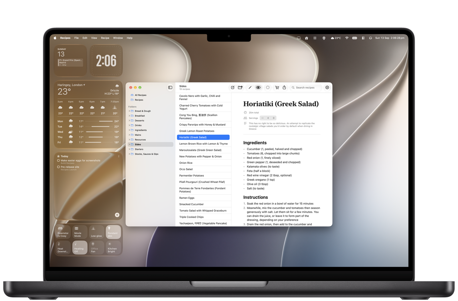 Recipes app on macOS MacBook Pro